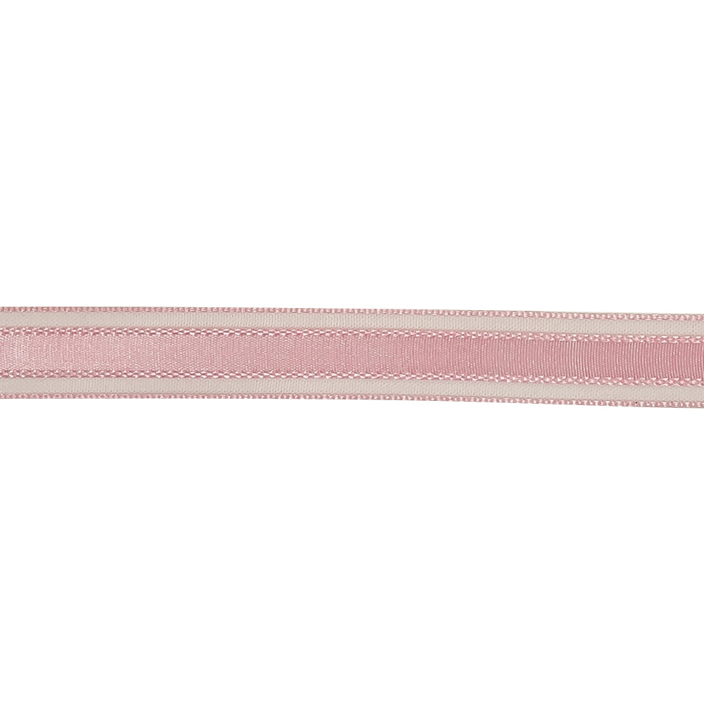 Pale Pink Woven Ribbon with Sheer Organza Borders - 0.5