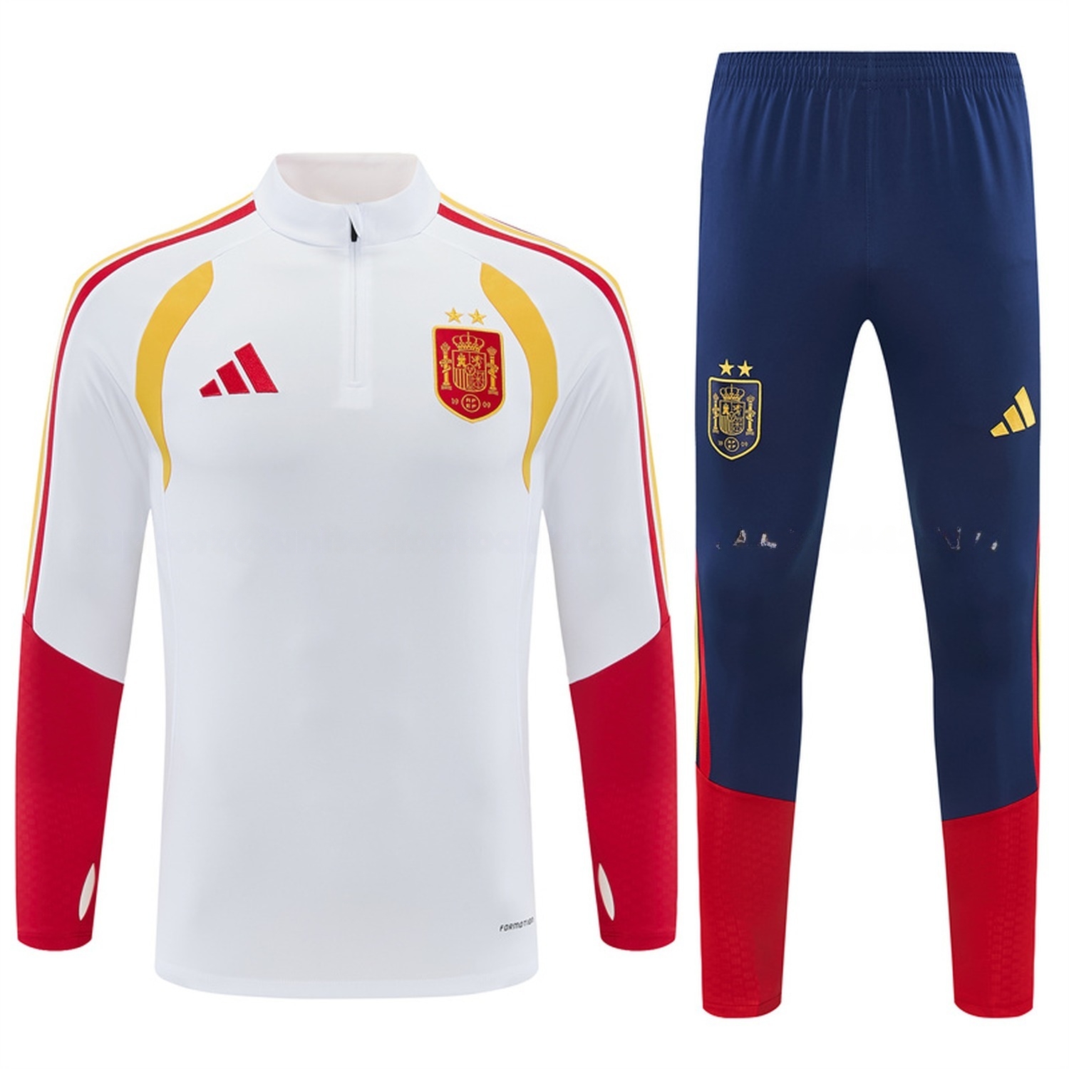 Spain 2026 Long Sleeve Training Set - White Top & Deep Blue Pants - UnitedFutballJersey