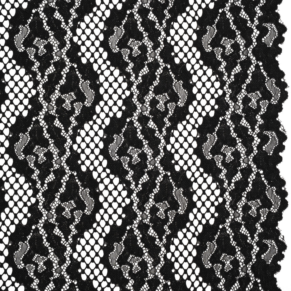 Raschel Lace with Organic Finished Edges - Black Abstract Wavy Stripes - Joann Fabrics