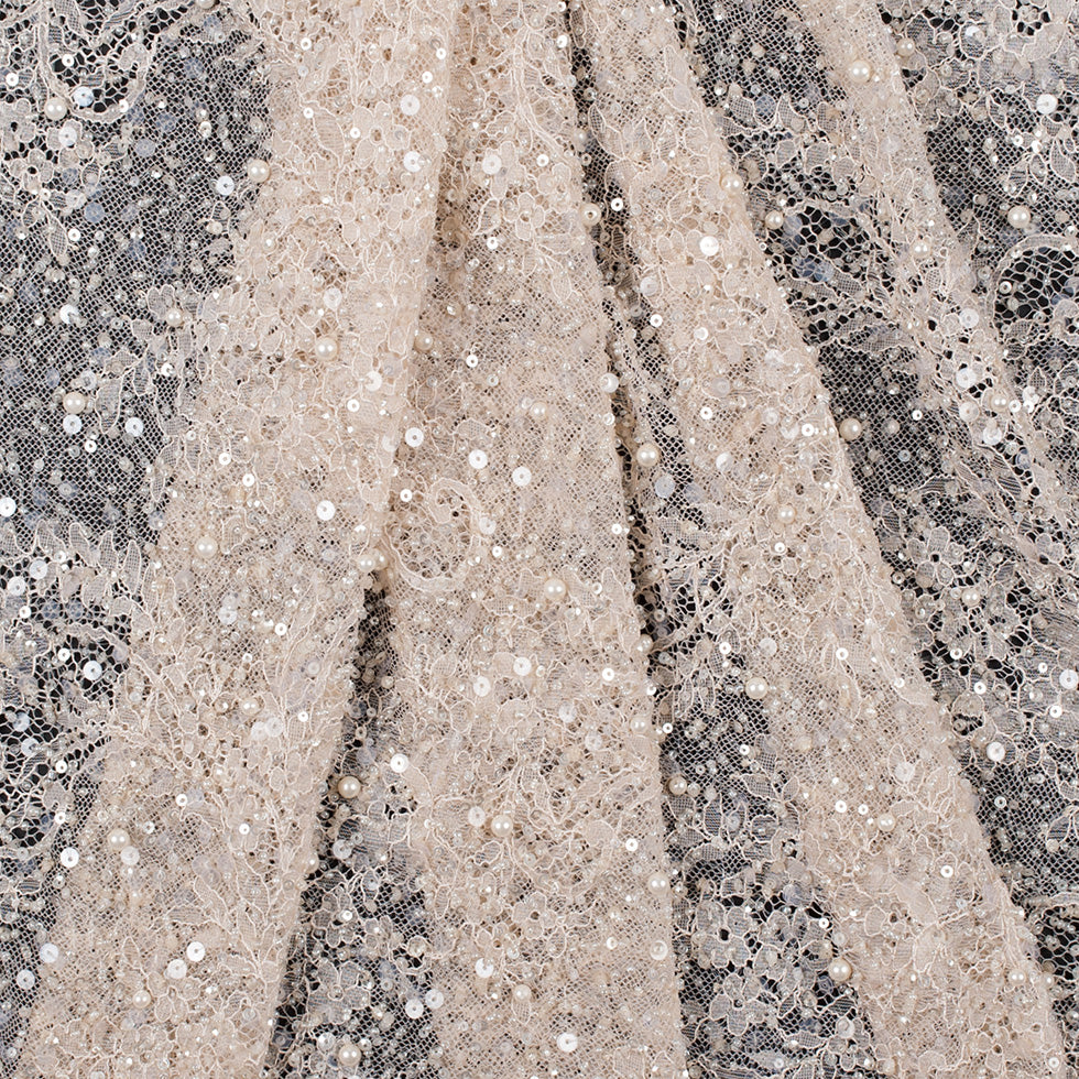 Beaded and Sequined Lace with Scallop Edge - Beige Floral - Joann Fabrics