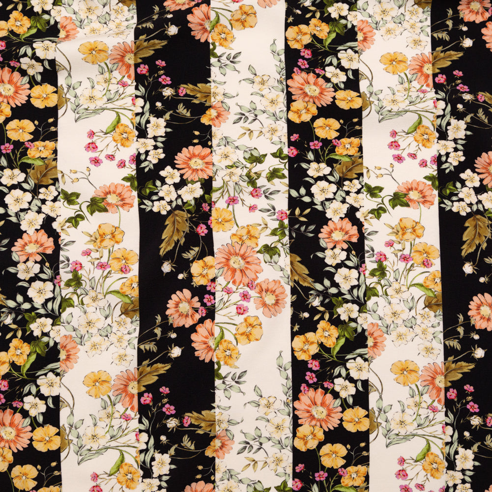 Stretch Polyester Crepe - Black and White Floral Stripes - Better in the Night Print - Mood Exclusive Kenko Collection - Joann Fabrics
