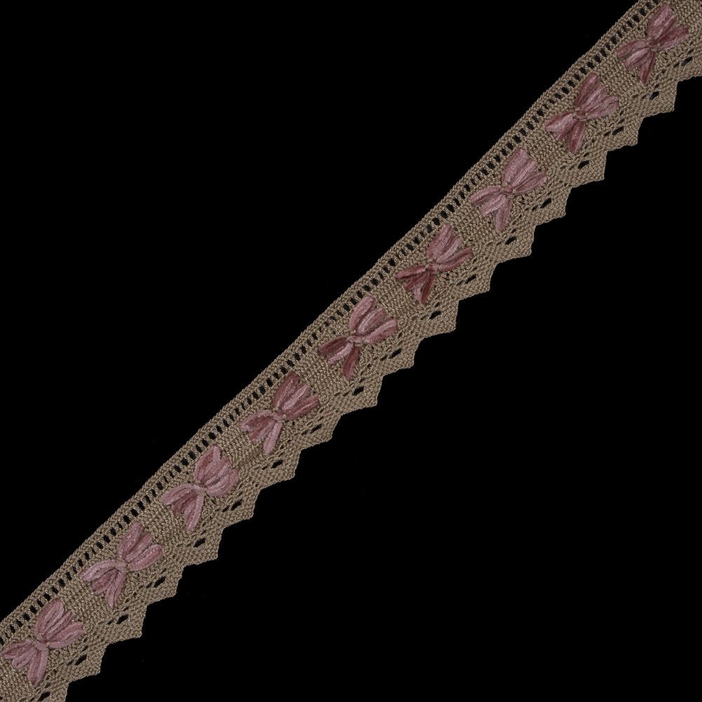 Beige and Pink Crochet Chenille Trim - 1.5