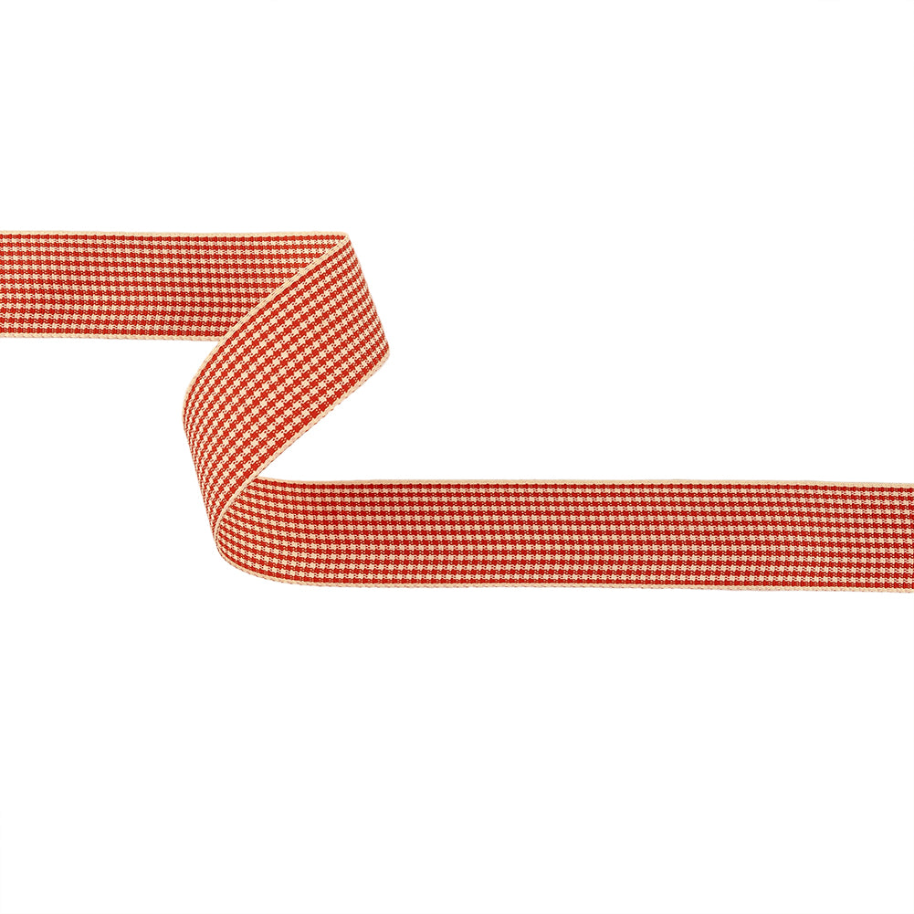 Red and Cream Houndstooth Check Woven Ribbon - 1