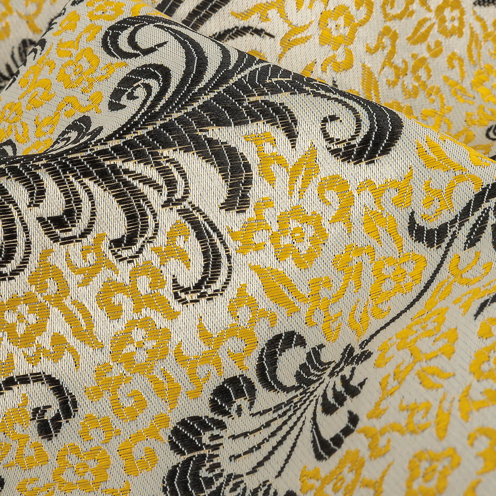 White, Black, and Goldenrod Floral Polyester Jacquard - Joann Fabrics