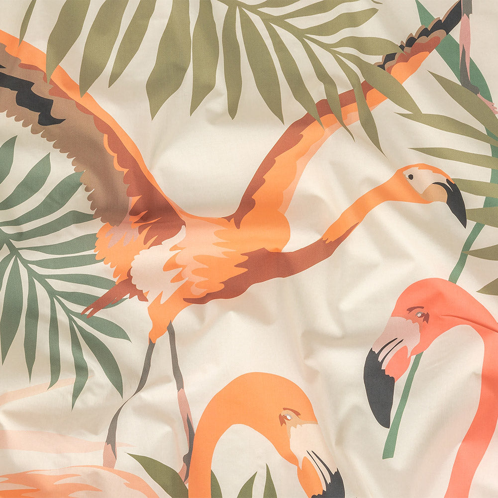 European Ivory, Shell Coral and Burnt Coral Flamingo Printed Cotton Poplin - Joann Fabrics