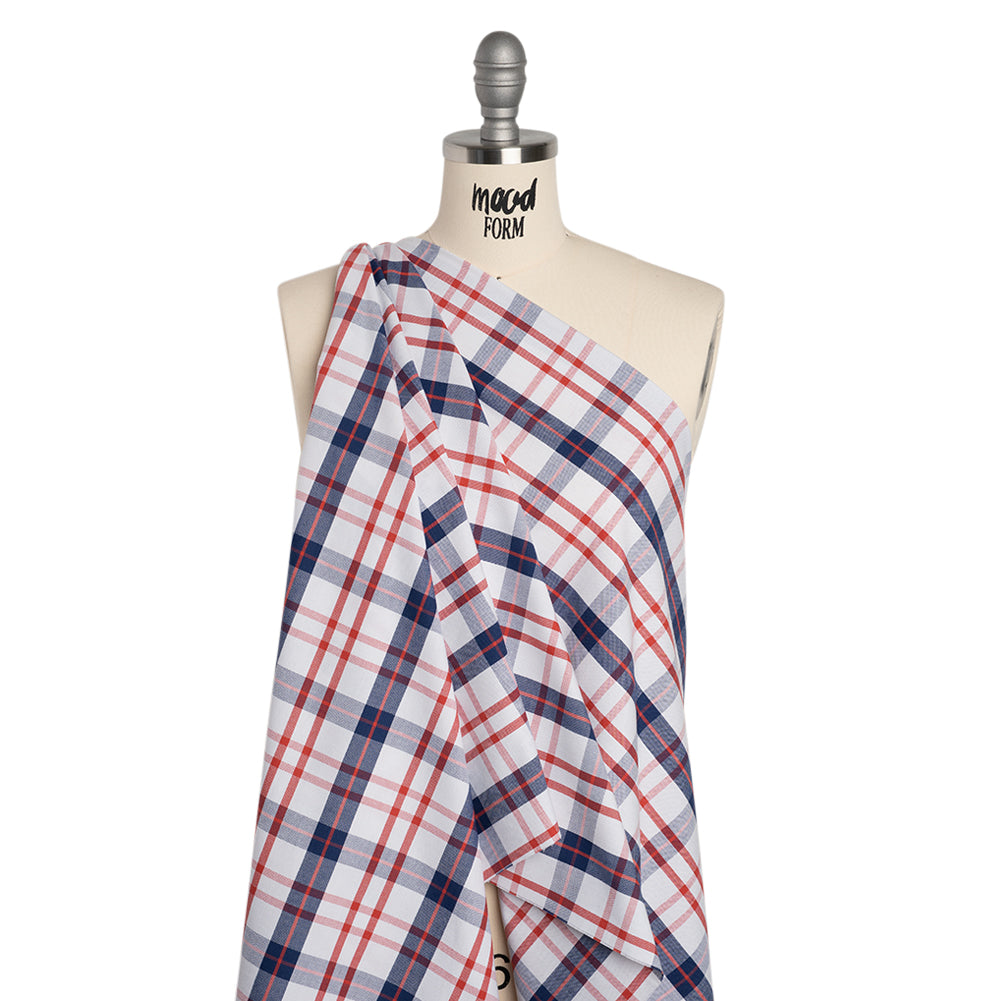 Cotton Oxford Shirting - Red, Navy Blue and White Plaid - Deadstock - Joann Fabrics