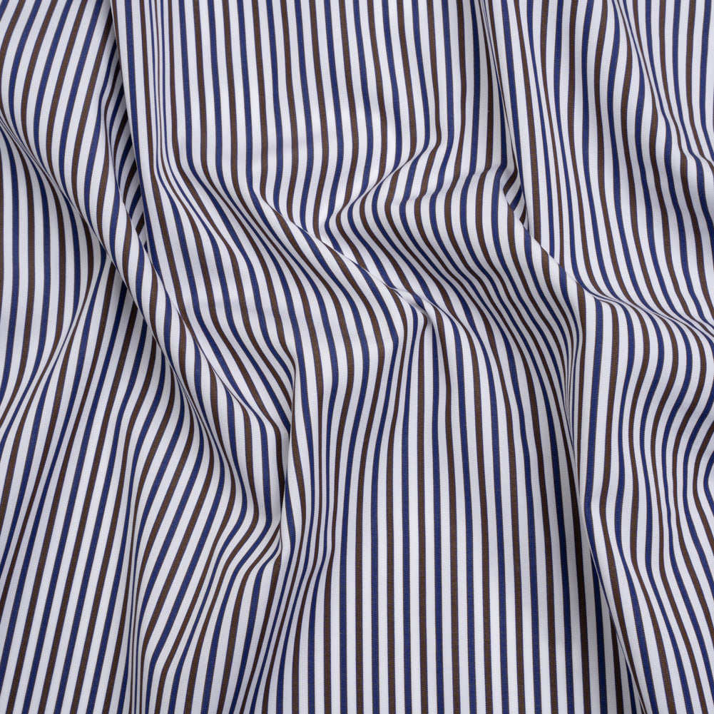 Cotton Shirting - Blue, Brown and White Stripes - Designer Deadstock - Joann Fabrics
