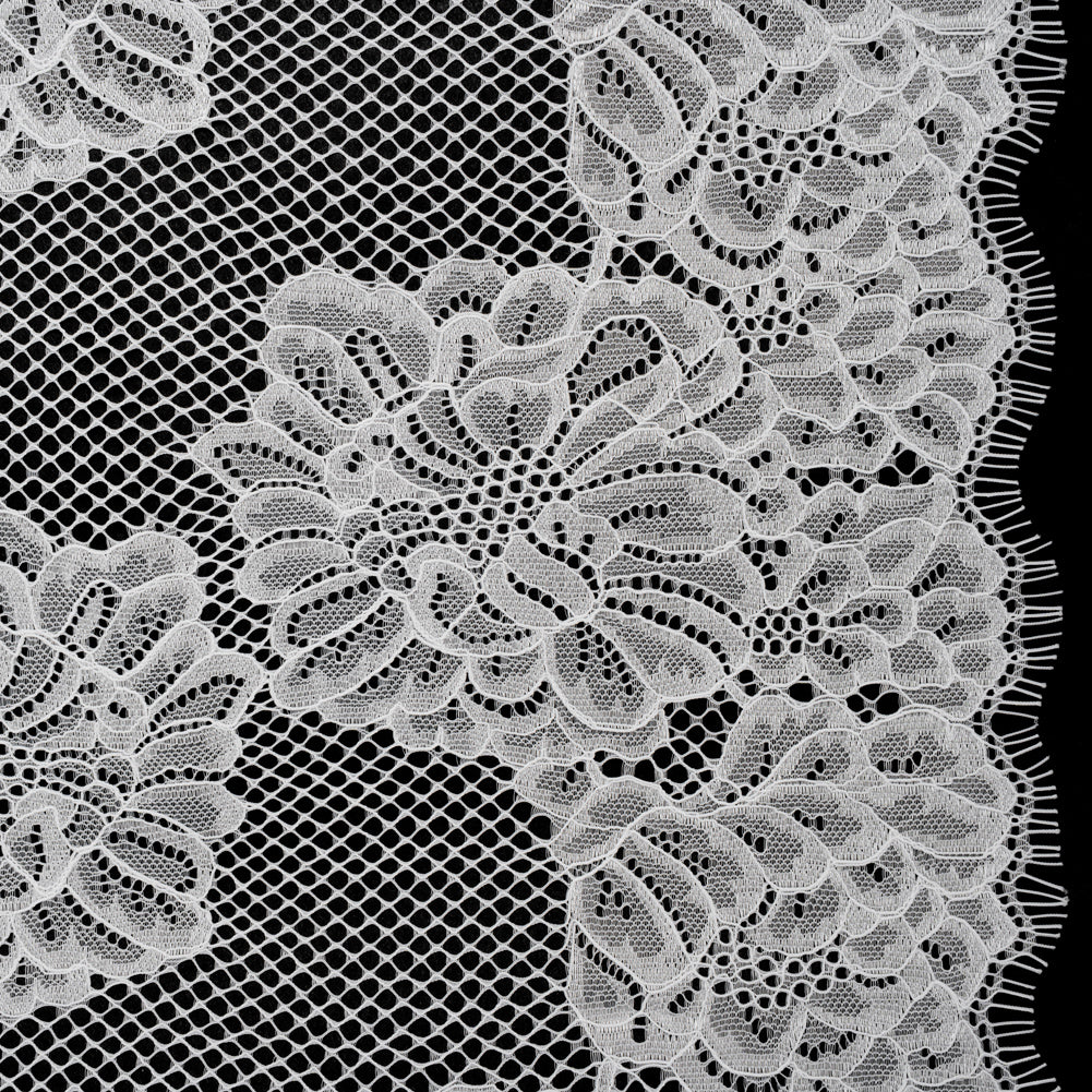 Corded Raschel Lace Panel with Finished Edges - Ivory Big Flowers on Diamond Net - Joann Fabrics