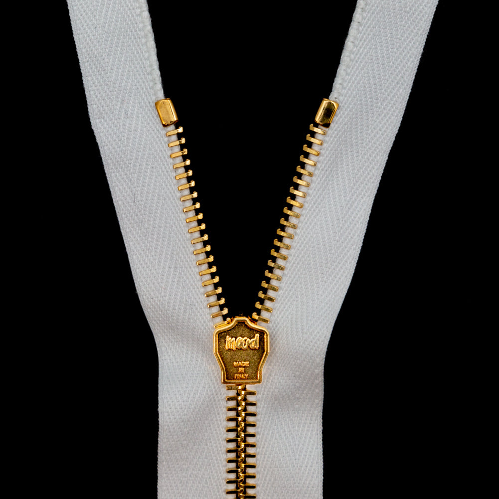 Mood Exclusive Italian Off-White and Gold T5 Open End Metal Zipper - 27.5