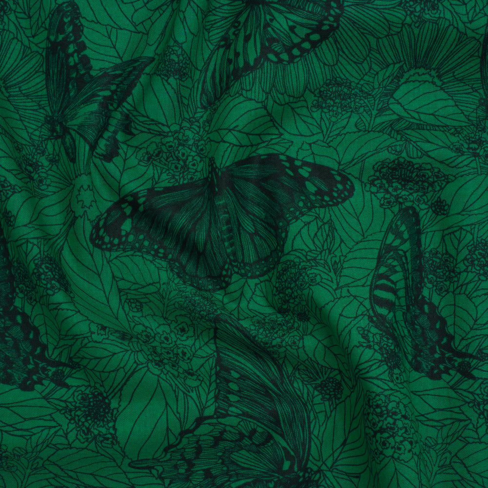 Printed Quilting Cotton by Anna Maria Textiles for Northcott - Jade Winging It Butterflies and Flowers - Indelible Ink Collection - Joann Fabrics