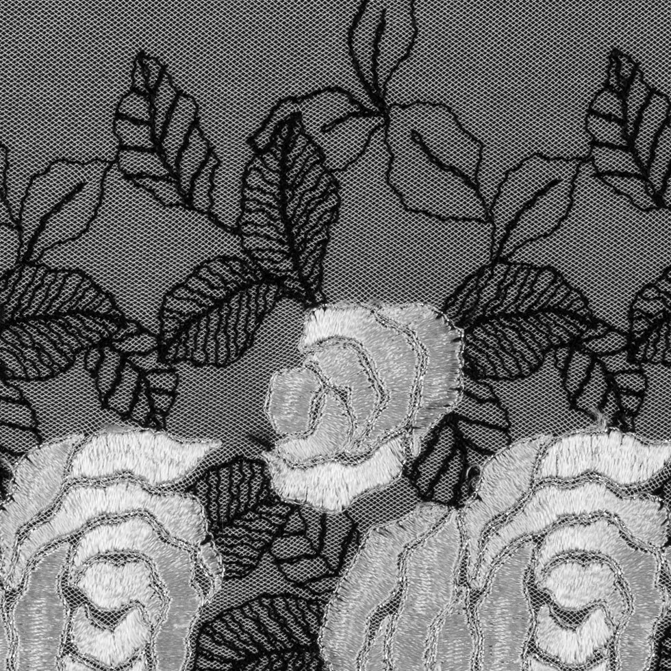 Black and White Floral Emboidery on Mesh - 5