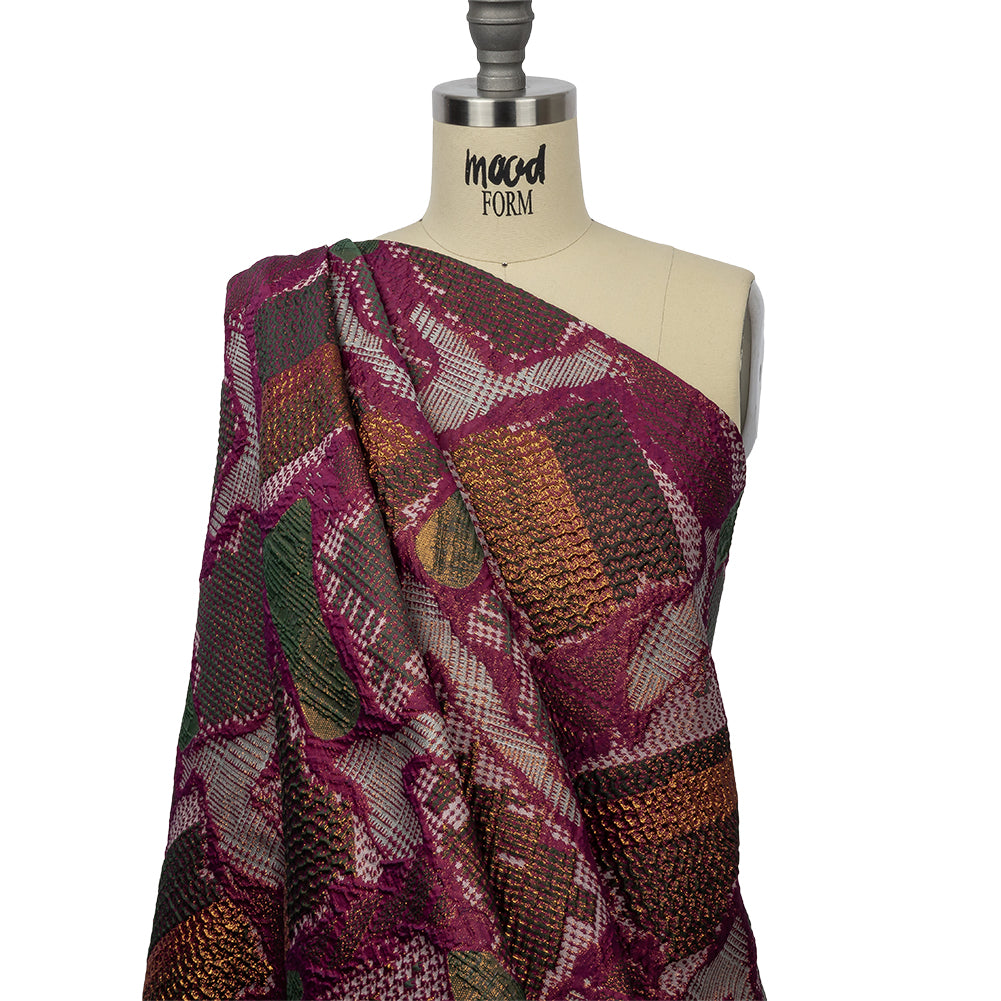 Metallic Gold, Magenta and Forest Abstract Patchwork Luxury Brocade - Joann Fabrics