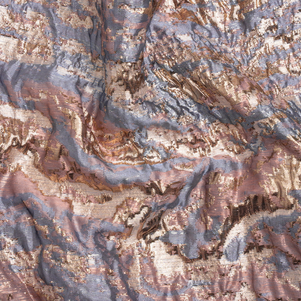 Metallic Gold, Mauve and Light Blue Abstract Waves Luxury Brocade - Joann Fabrics