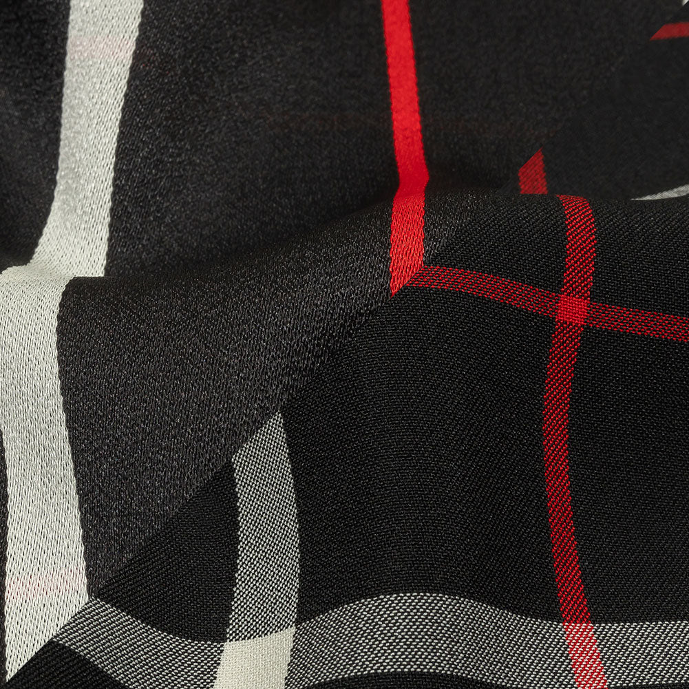 Balenciaga Italian Black, Star White and Red Checked and Striped Double Faced Fluid Viscose Crepe Back Twill - Joann Fabrics