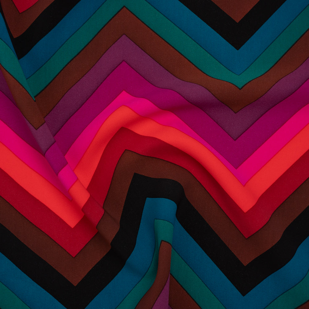 Stretch Rayon 4-Ply Crepe Print by Trina Turk - Pink, Brown and Teal Chevrons - Designer Deadstock - Joann Fabrics