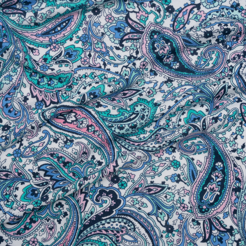 Stretch Rayon Jersey Print - Blue, Mint Green and Pink Paisley - Deadstock - Joann Fabrics
