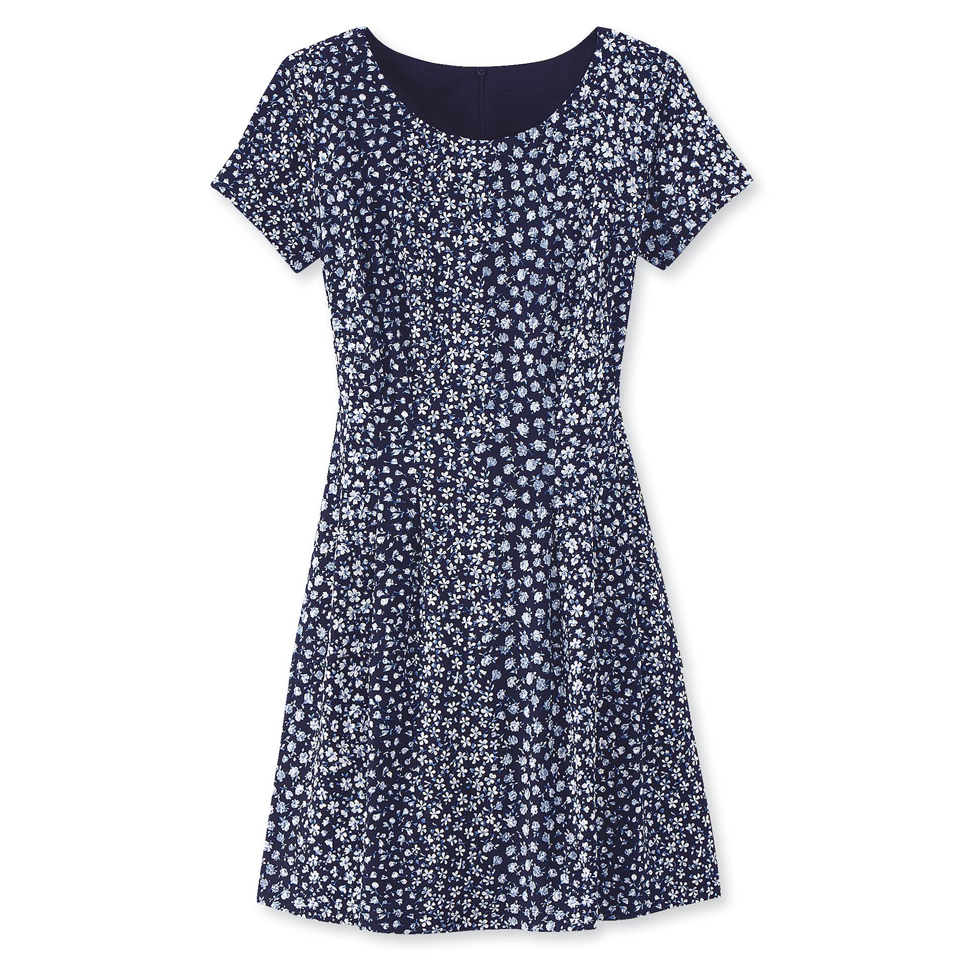 Mini Floral Puff-Print Short-Sleeve Dress, Shaping Seams, Side Pockets - Northstyle Catalog