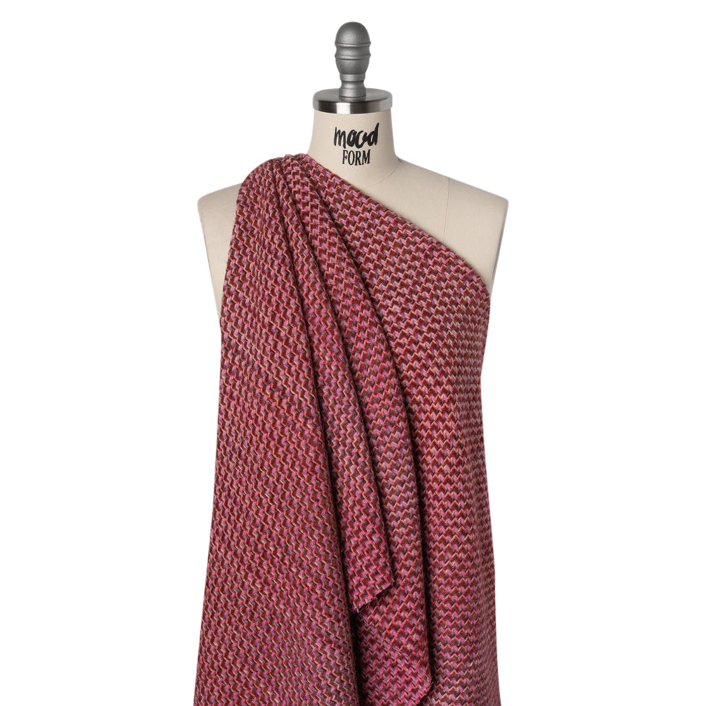 Wool Blend Tweed Twill Made in Italy - Pink, Purple and Red Zig Zags - Deadstock - Joann Fabrics