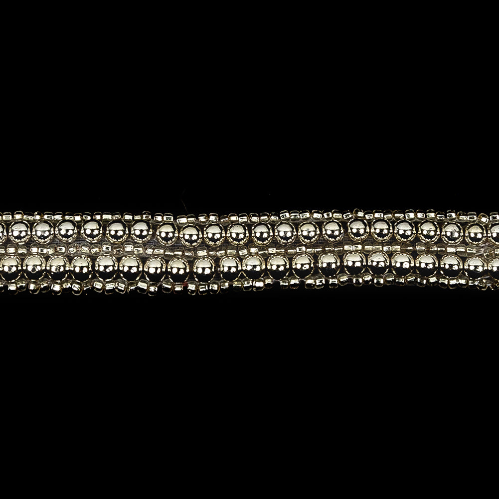 Vintage Two Row Silver Ball and Silver Lined Seed Beaded Trimming - 0.5