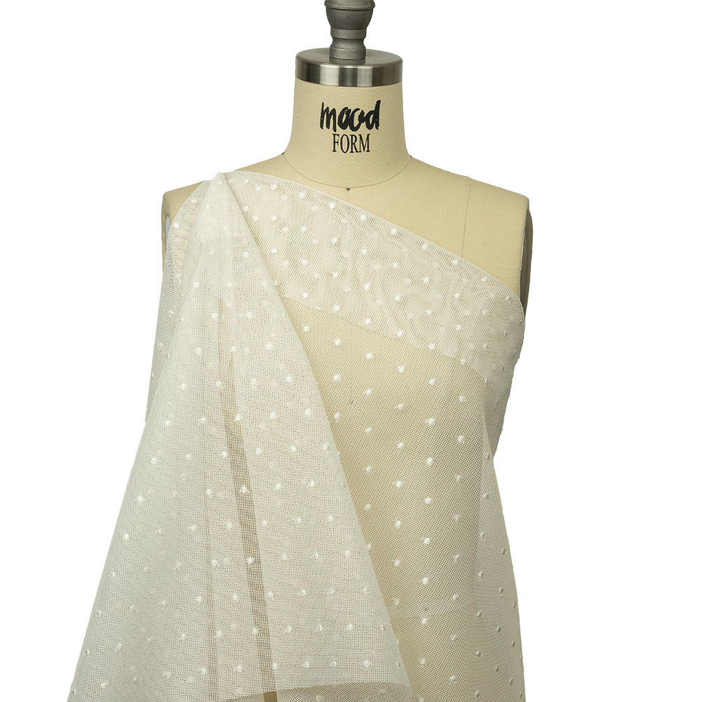 Famous Australian Designer White Sand Embroidered Polka Dots Woven Mesh - Joann Fabrics
