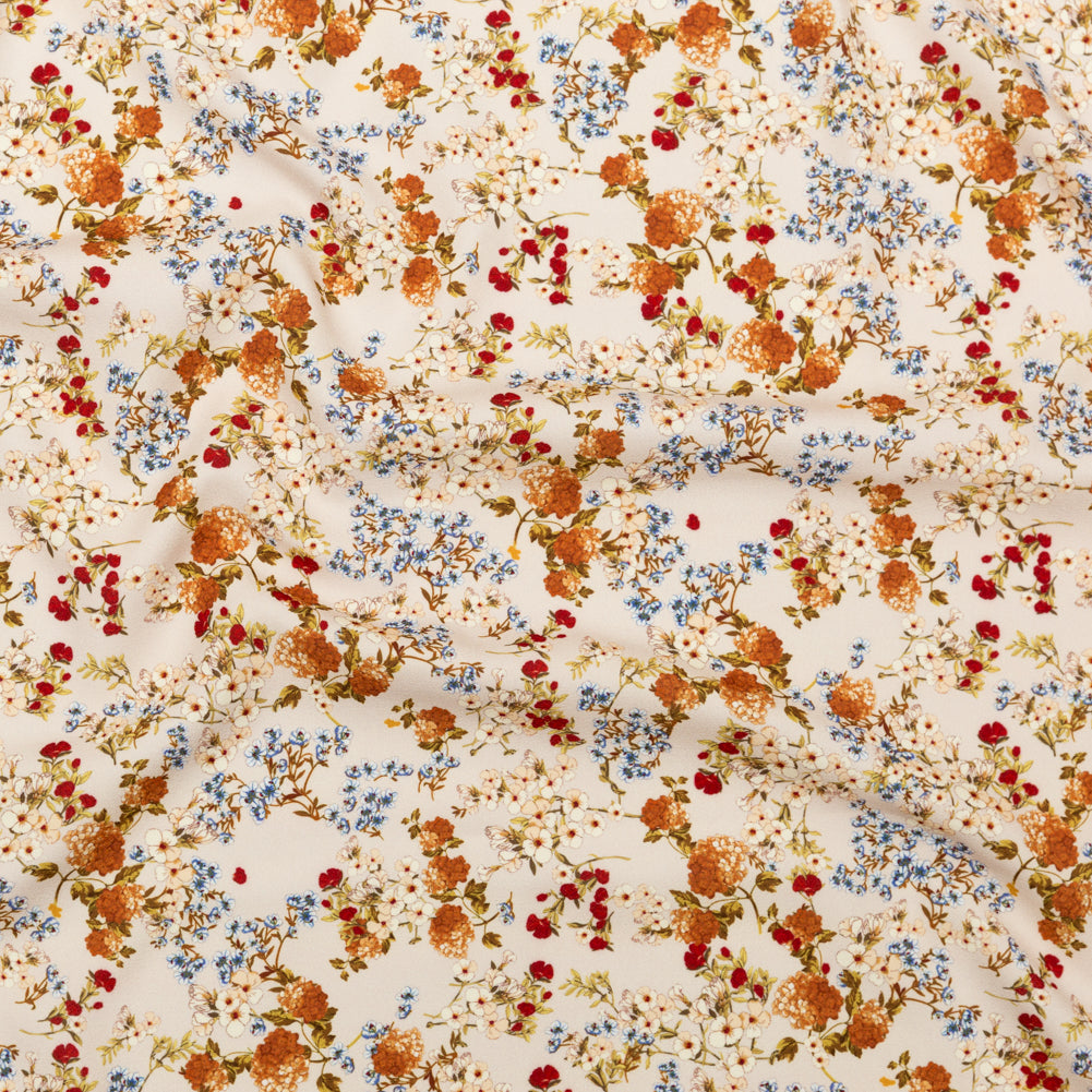 Stretch Polyester Crepe - White and Orange Floral - Passing Spirits Print - Mood Exclusive Crow Collection - Joann Fabrics