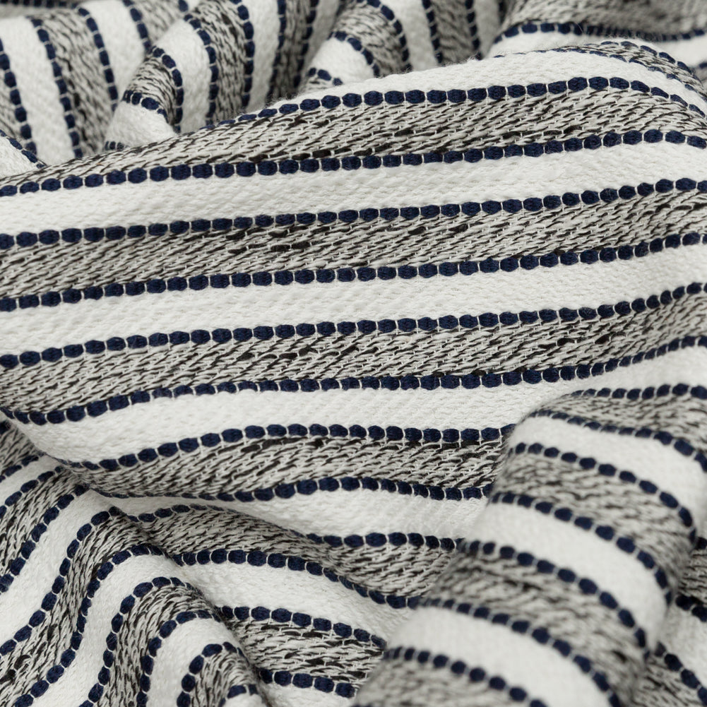 Coconut Milk and Peacoat Striped Cotton Tweed - Joann Fabrics