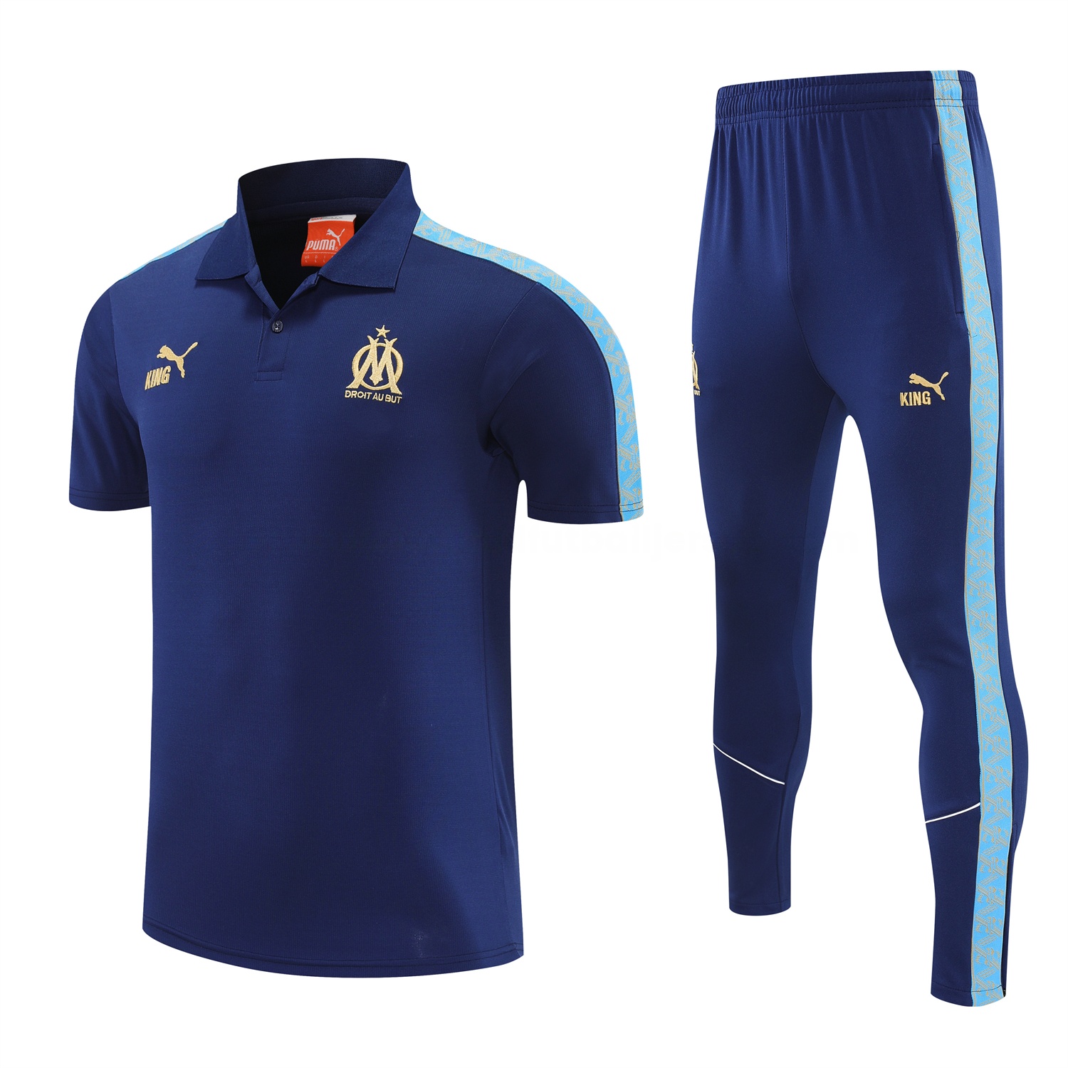 Marseille 25-26 POLO Short-Sleeve Training Set - Dark Blue Top and Pants - UnitedFutballJersey
