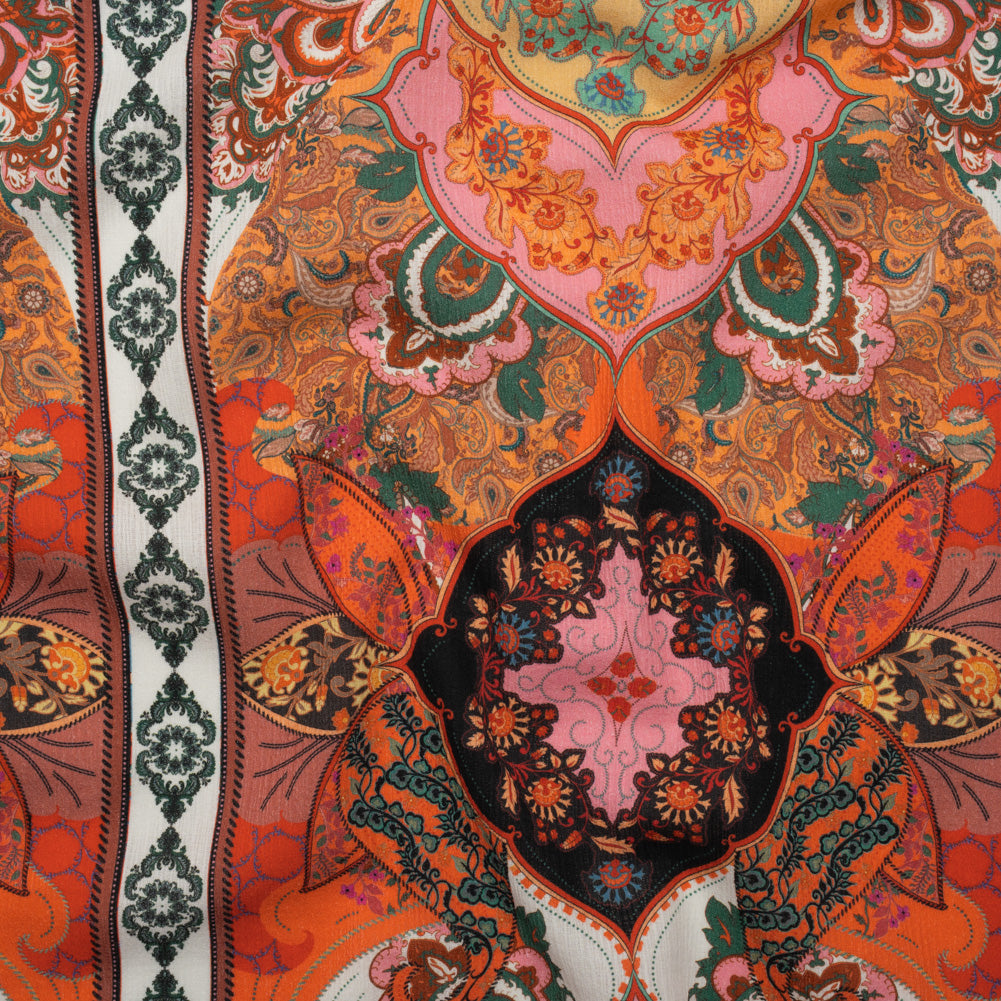 Slubbed Gauzy Cotton Woven Panel - Pink, Orange and Teal Paisley - Mood Exclusive La Vie Boheme Print - Joann Fabrics