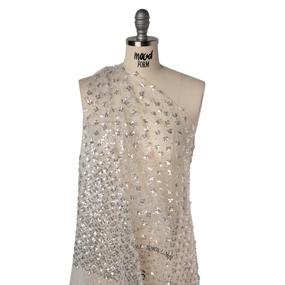 Beaded and Sequined Lace Netting - Clear, Silver and White Floral Gradients - Joann Fabrics