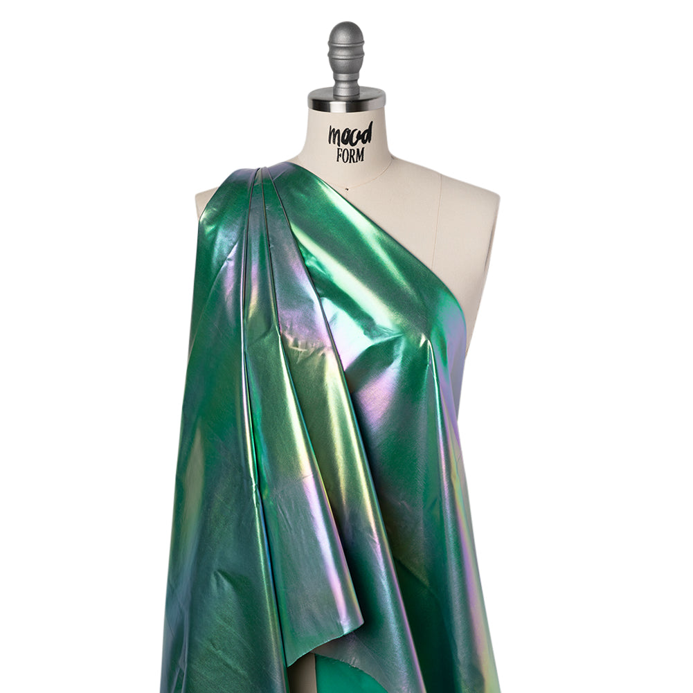 Metallic Lame Jacketing - Pastel Rainbow Ombre Stripe on Kelly Green - Inez Collection - Joann Fabrics