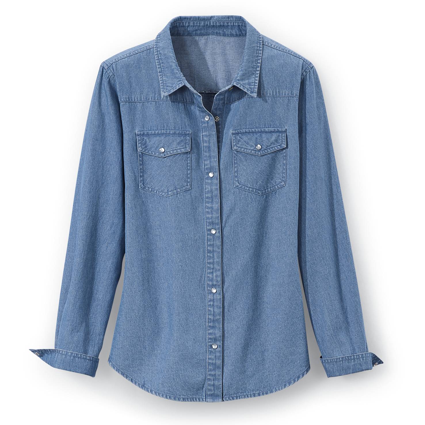 Classic Long-Sleeve Denim Shirt, Snap Placket, Pockets, and Cuffs - Northstyle Catalog