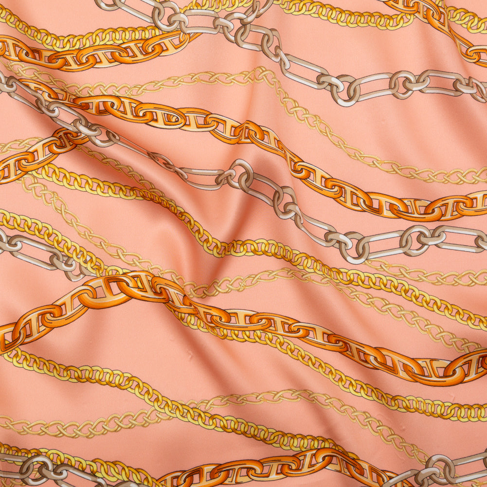 Mood Exclusive Italian Pink and Gold Chains Digitally Printed Silk Charmeuse - Joann Fabrics