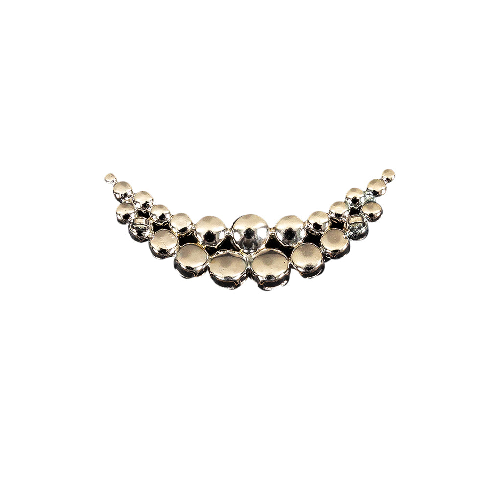 Vintage Crystal Rhinestones and Silver Metal Half Smile Dress Ornament - 0.875