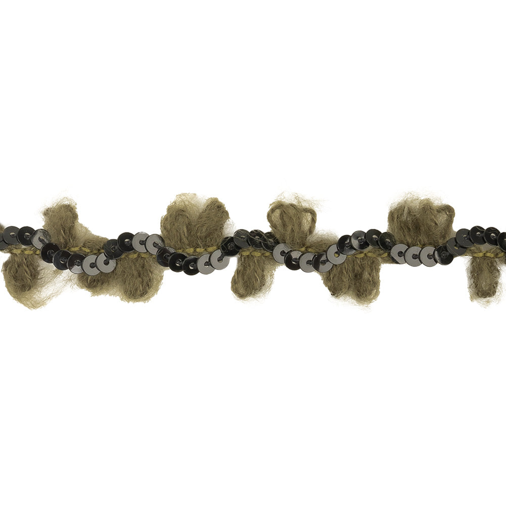 Olive and Forest Fuzzy Loops and Sequins Trim - 0.875