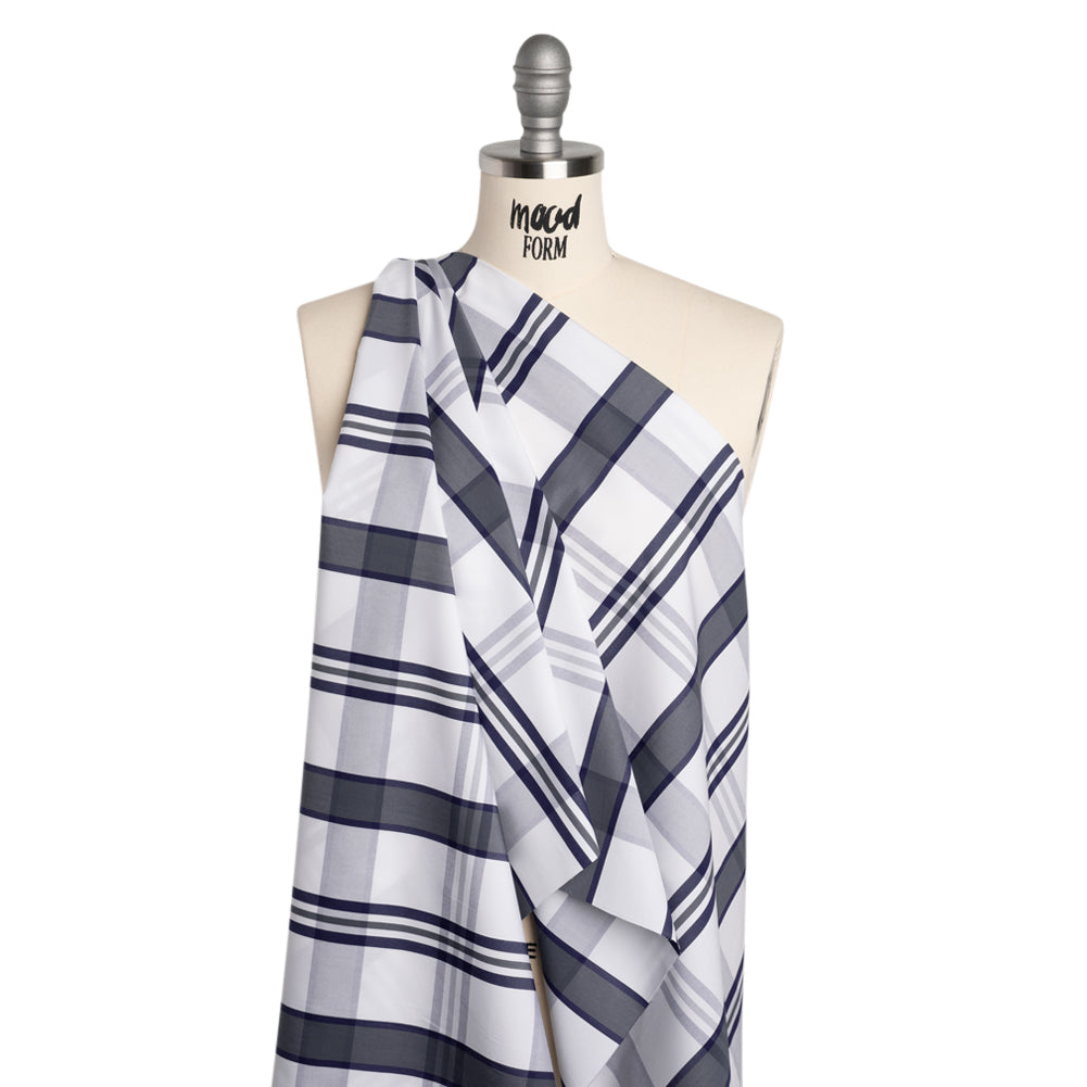 Cotton Shirting - Charcoal, White and Navy Plaid - Designer Deadstock - Joann Fabrics