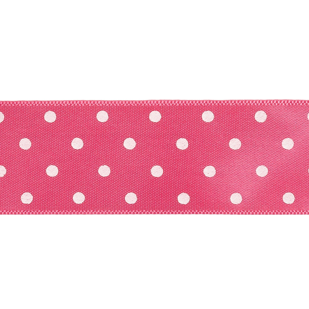 Hot Pink and White Polka Dot Satin Ribbon - 1