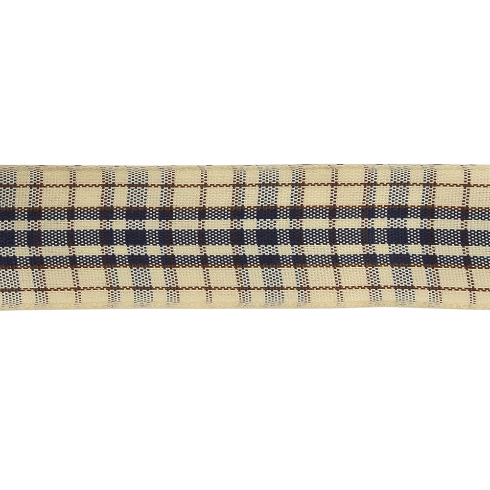 Astral Aura, Brown and Vanilla Ice Plaid Woven Ribbon - 1