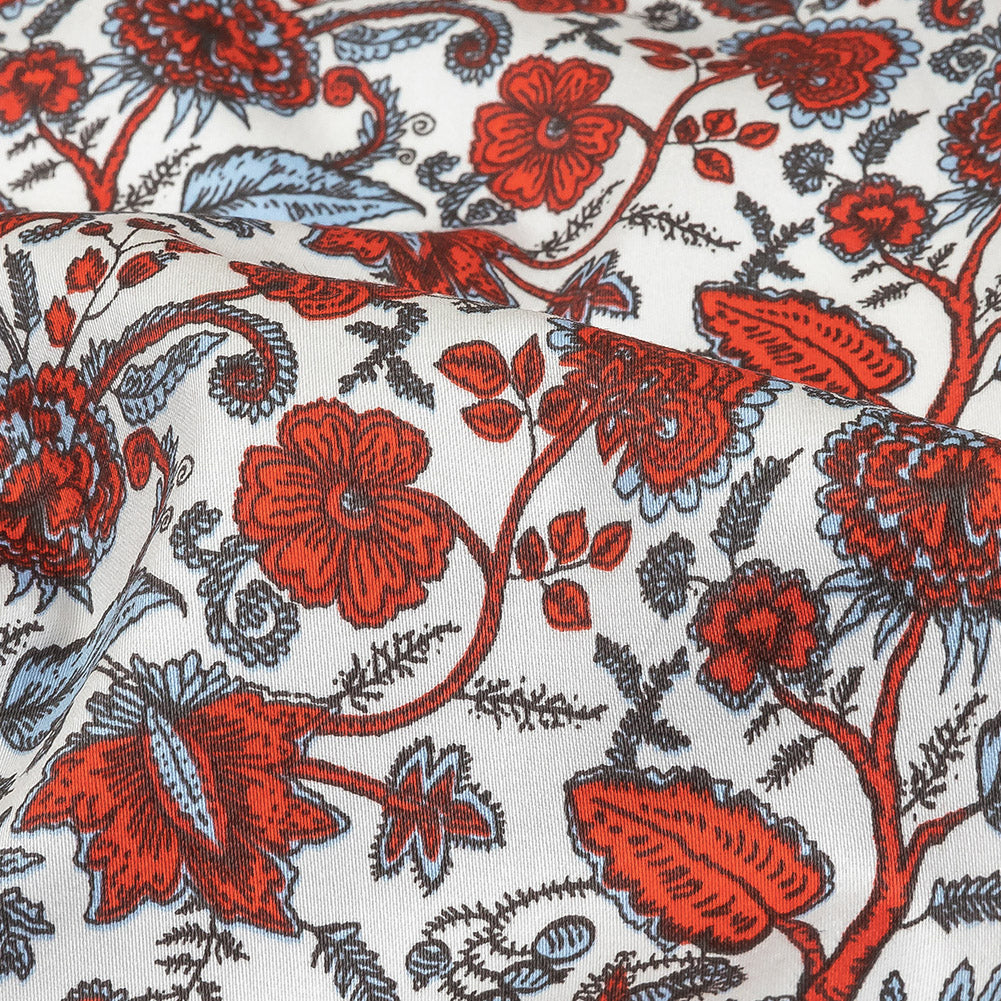 Poinciana, Crystal Blue and Snow White Floral Stems Cotton Sateen - Joann Fabrics