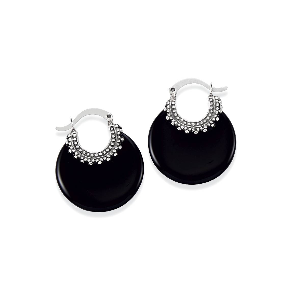 Genuine Black Onyx & Antiqued Sterling Hoop Pierced Earrings - Northstyle Catalog