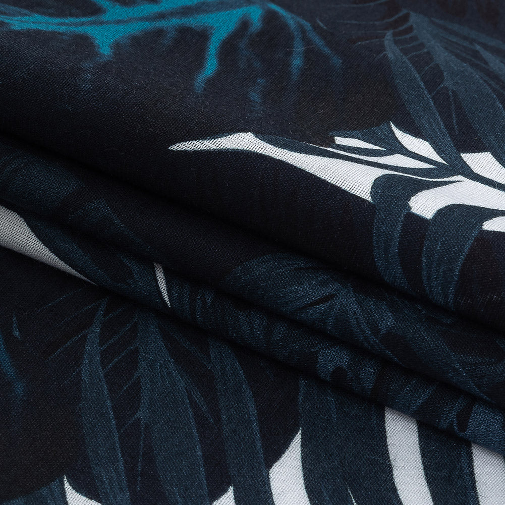 Mercerized Organic Egyptian Cotton Voile - Lyons Blue Tropical Leaves - Toulouse Collection - Joann Fabrics
