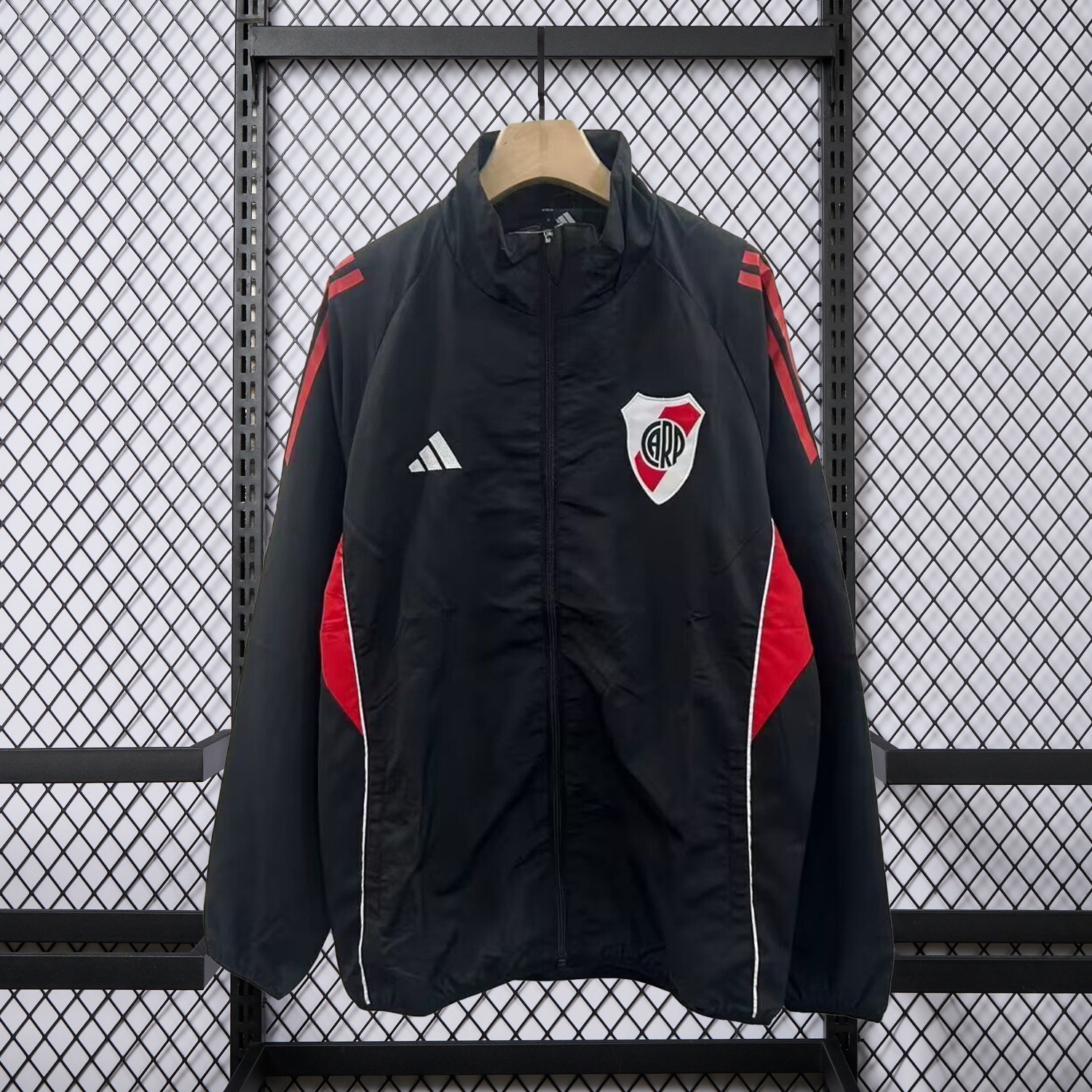 River Plate 25-26 Training Windbreaker Jacket - Black With Red - UnitedFutballJersey