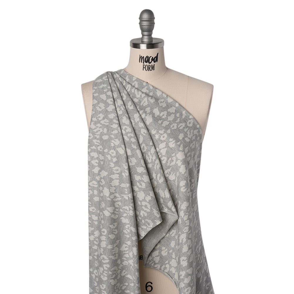Cotton and Polyester Jacquard Knit French Terry - Heathered Gray and Ivory Leopard Spots - Deadstock - Joann Fabrics