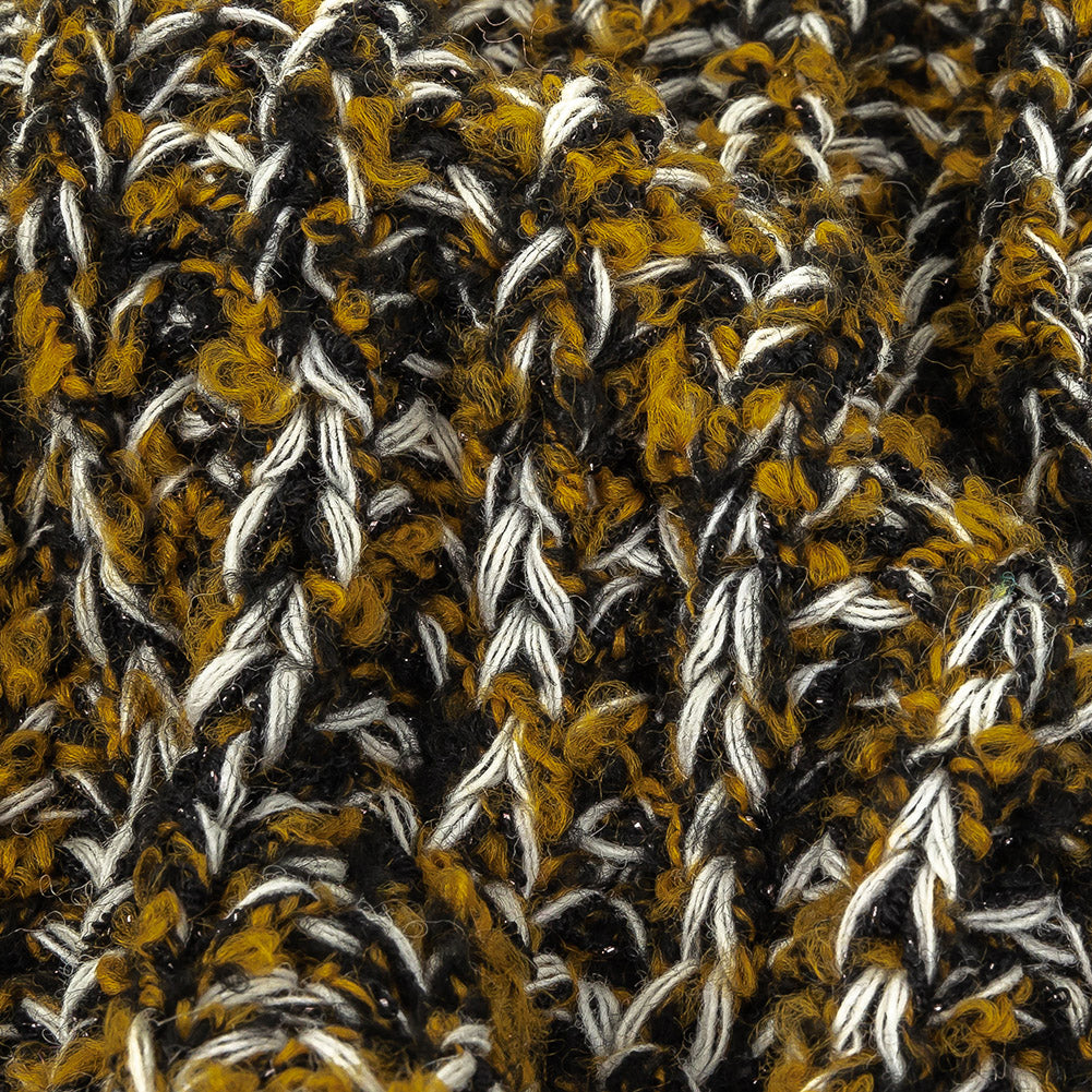 Mustard Gold, Black and Sugar Swizzle Chunky Sweater Knit with Metallic Silver Shimmer - Joann Fabrics