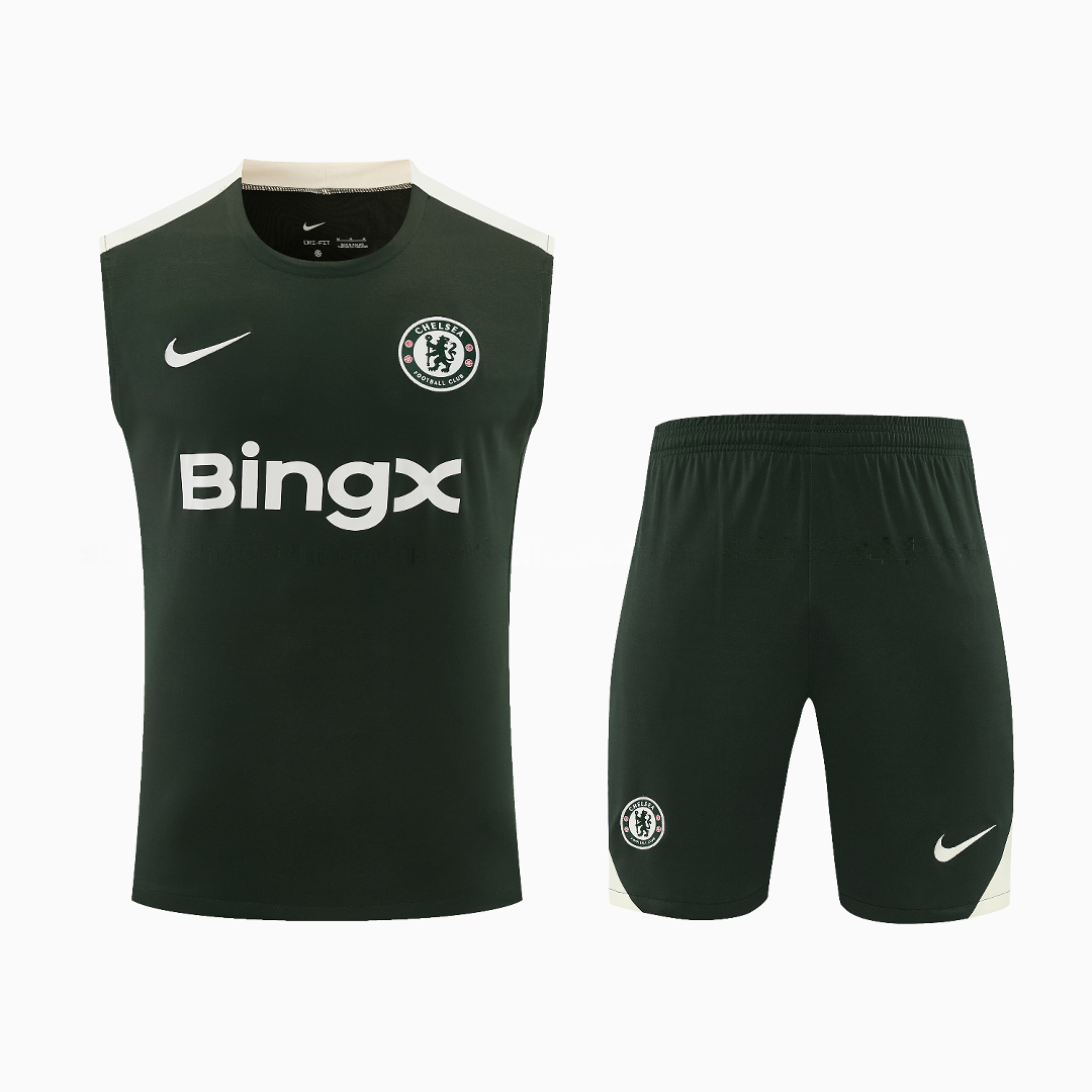 C.H.E.L.S.E.A 25-26 Vest Training Set - Dark Green With White Accents Top & Pants - UnitedFutballJersey