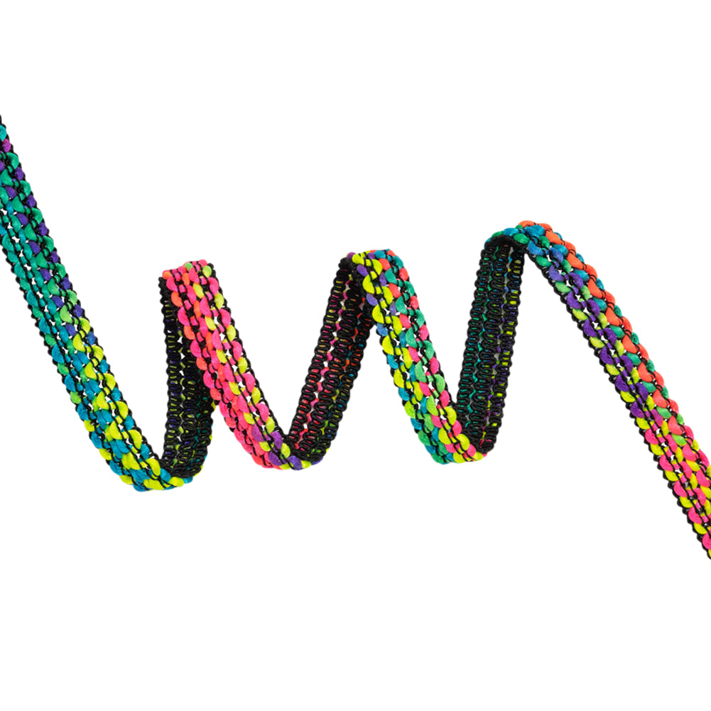 Yaya Han Wavy Braided Cord Trim - Andes Bright Rainbow on Black, 1