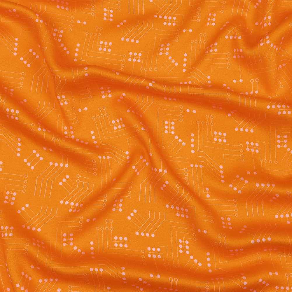 Rayon Challis - Orange Circuit Board Dots - Circuit Breaker Print - Mood Exclusive Citrus Collection - Joann Fabrics