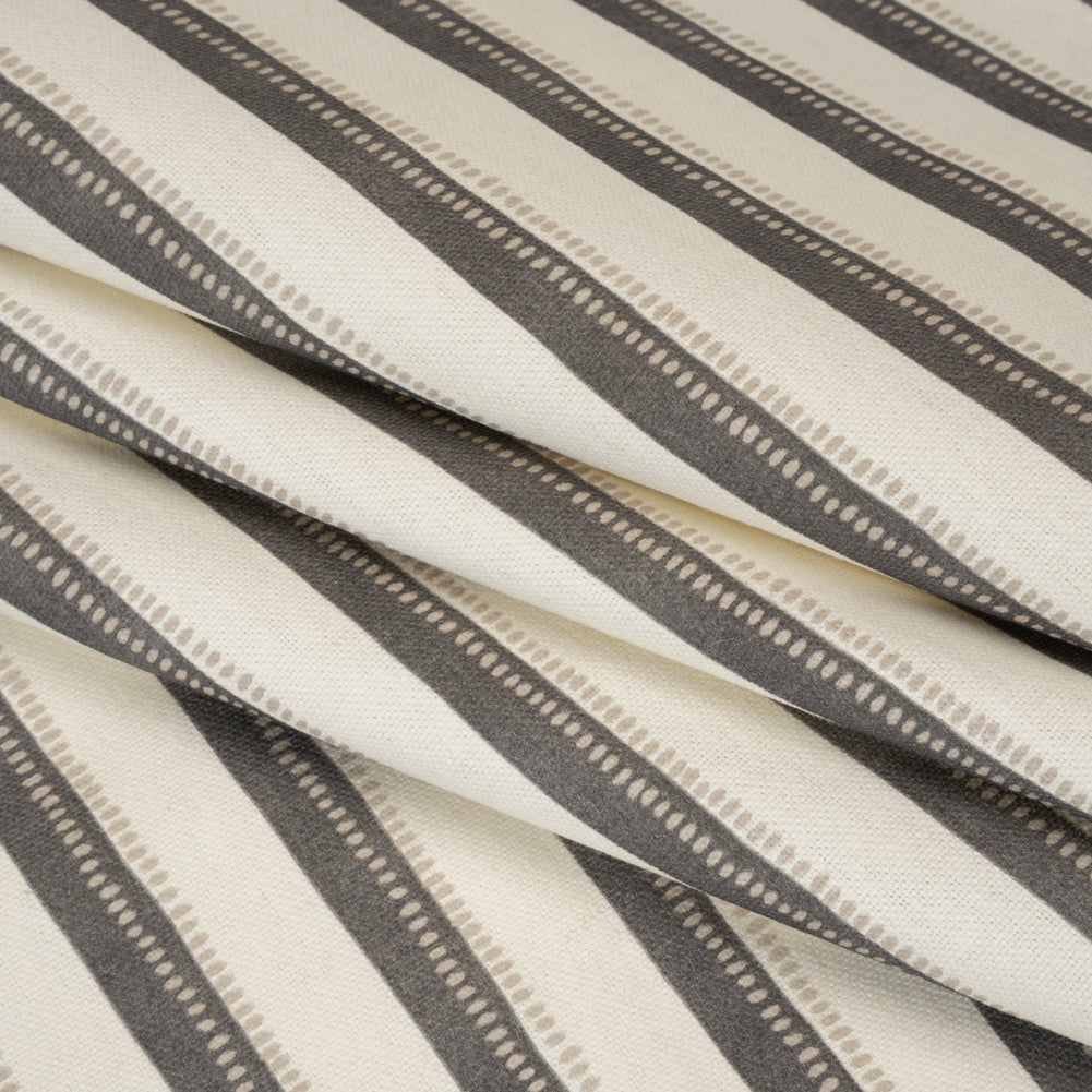 Cotton and Linen Canvas Print - Charcoal Stripes and Dots - British Imported - Joann Fabrics