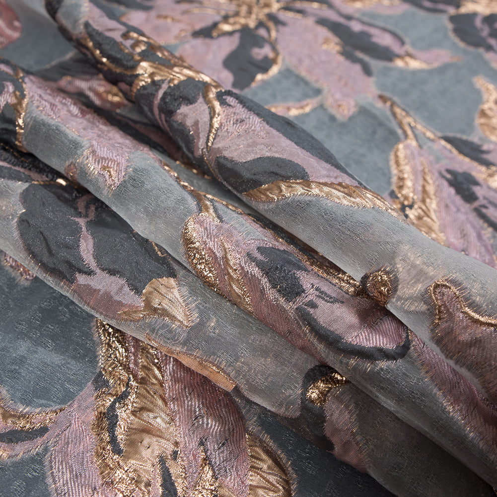 Mauve, Gray and Metallic Gold Luxury Floral Burnout Brocade - Joann Fabrics