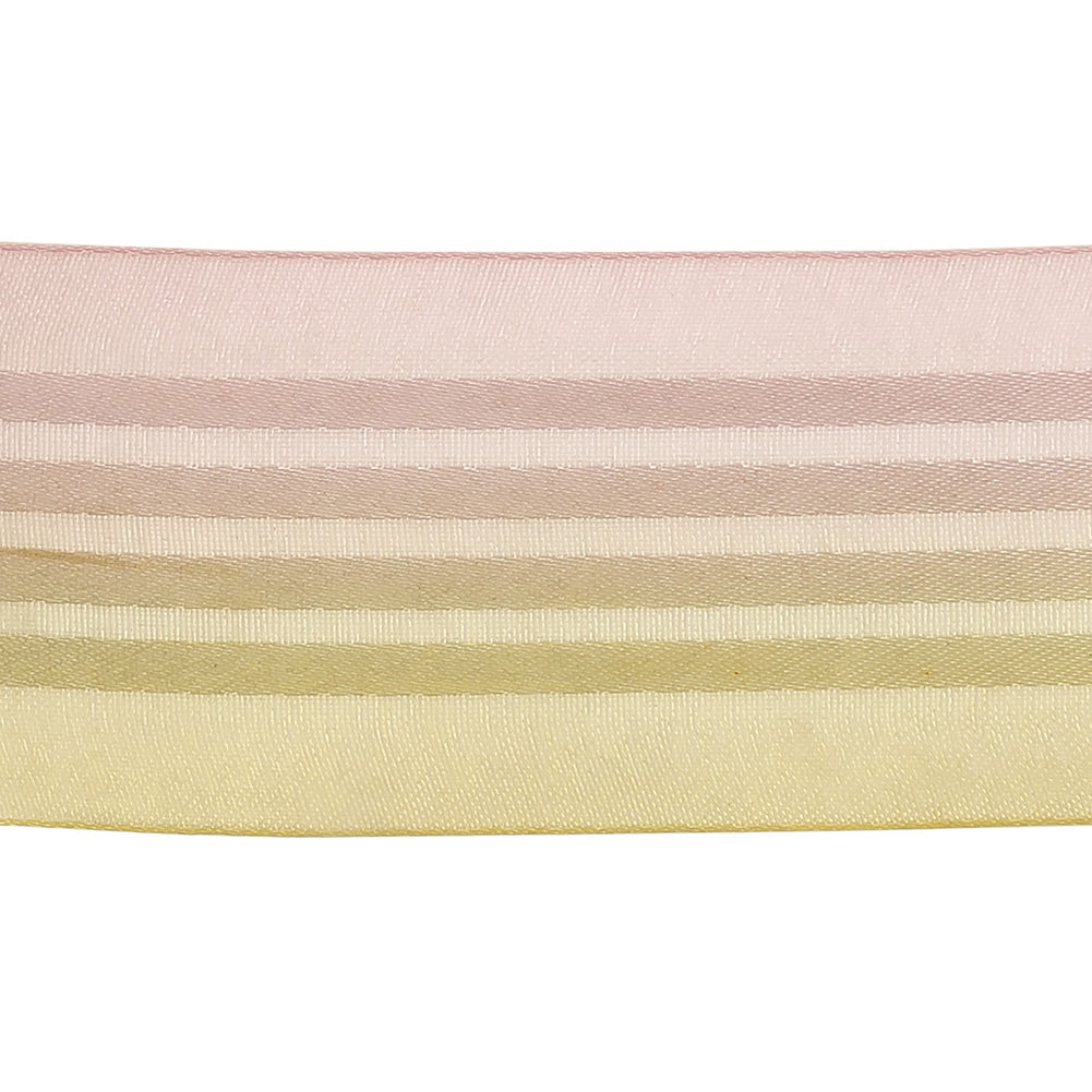 Pink and Yellow Ombre Sheer Ribbon with Satin Stripes - 1.625