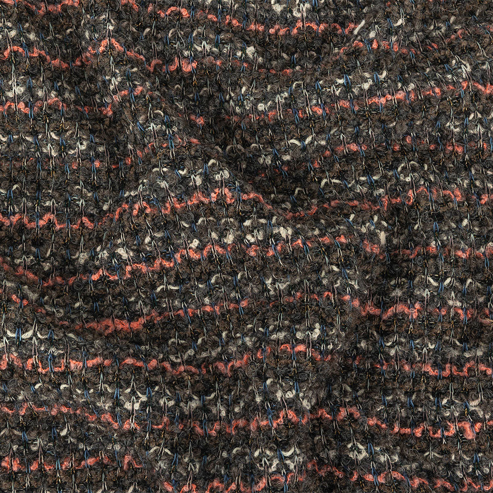 Italian Pewter, Flamingo Pink and Blue Stripes Boucled Wool Sweater Knit with Clear Sequins - Joann Fabrics